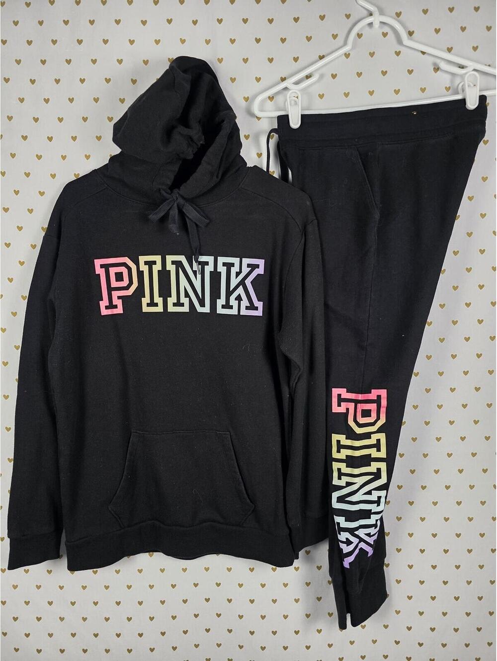 Victorias Secret Pink RAINBOW Gradient Logo SET 2pc Hoodie Sweats XS Sweatpants